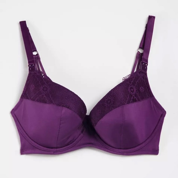 ASOS DESIGN Maternity lace padded plunge nursing bra in purple - Picture 1 of 7